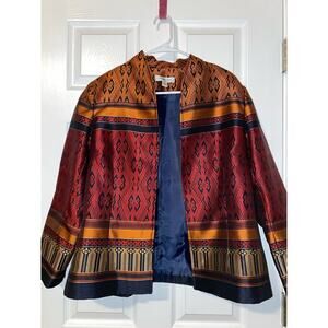 Coldwater Creek Jacket Sz 14 Orange Red Open Front Lined Blazer Boho